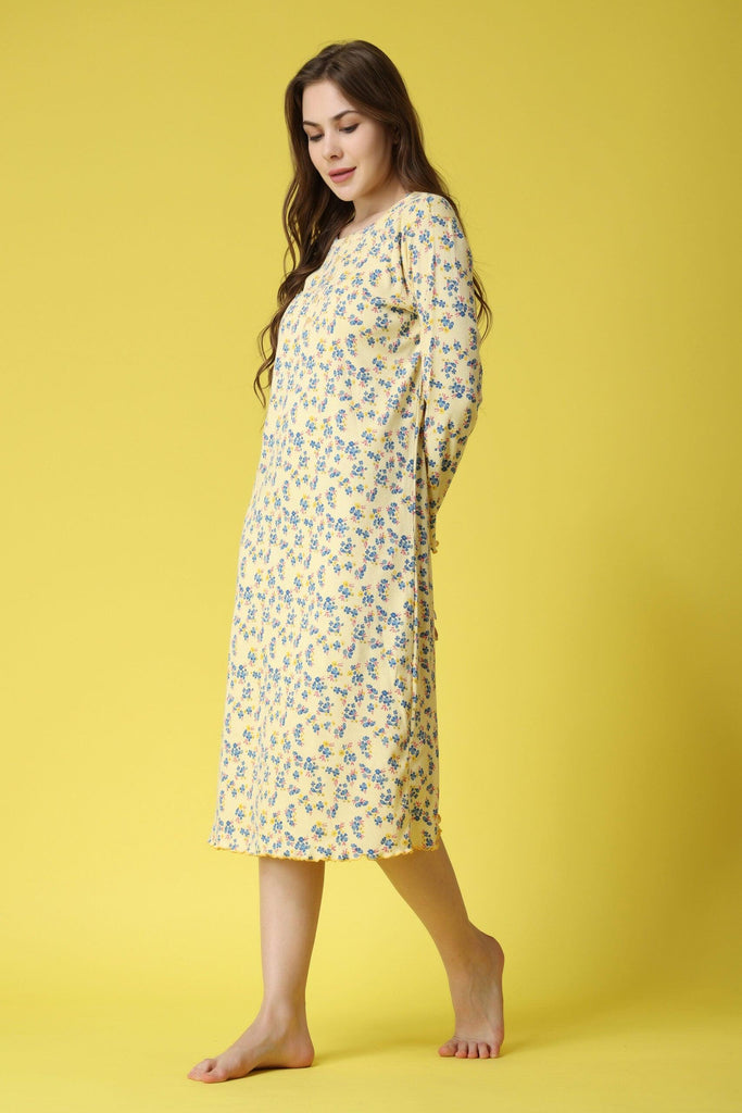 Model wearing Cotton Midi Night Dress with Pattern type: Floral-5