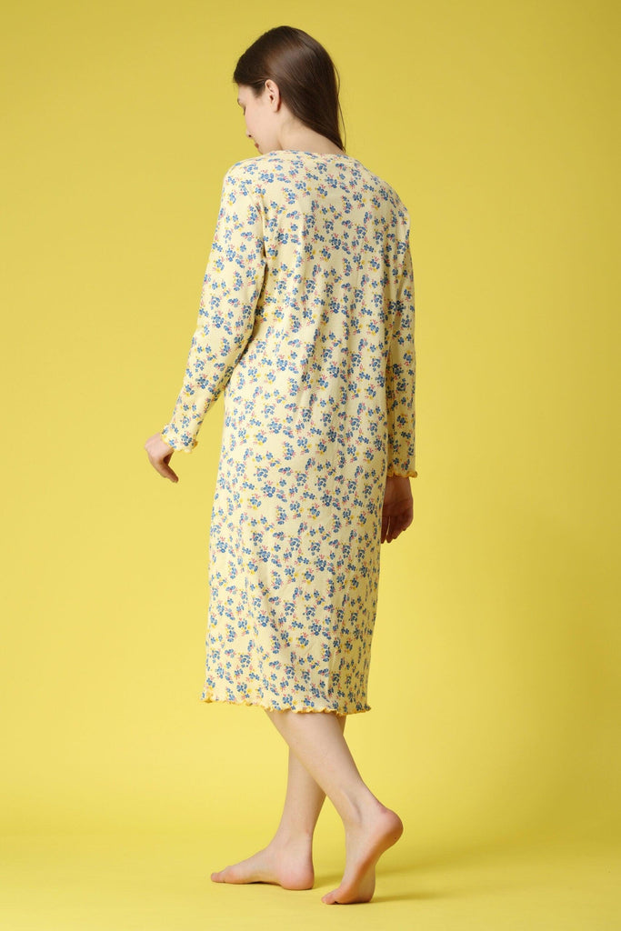 Model wearing Cotton Midi Night Dress with Pattern type: Floral-2