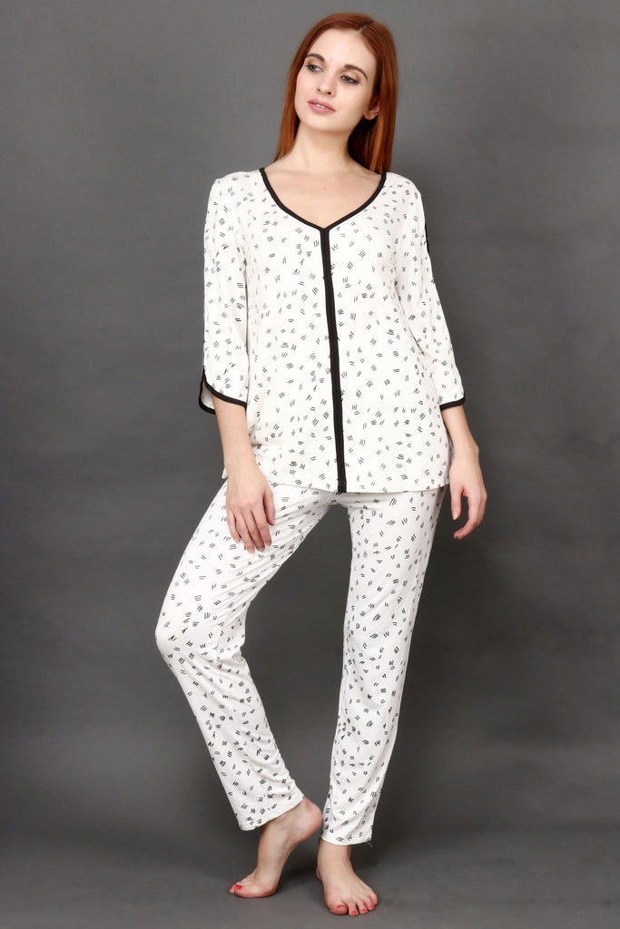 Model wearing Cotton Night Suit Set with Pattern type: Dash-4
