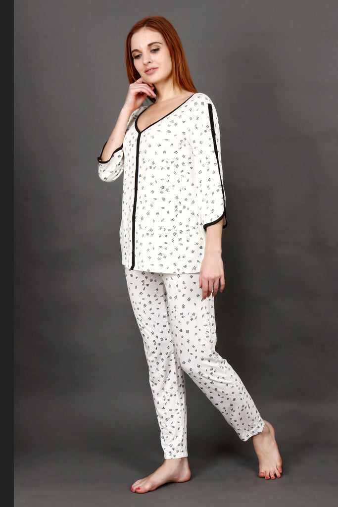 Model wearing Cotton Night Suit Set with Pattern type: Dash-3