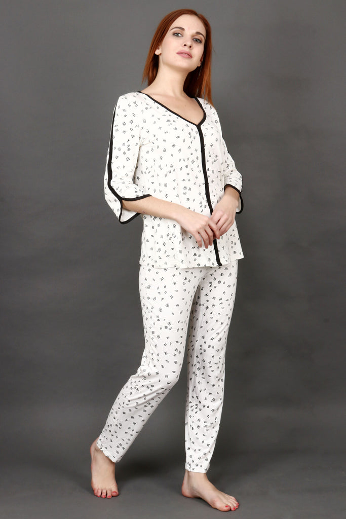 Model wearing Cotton Night Suit Set with Pattern type: Dash-2