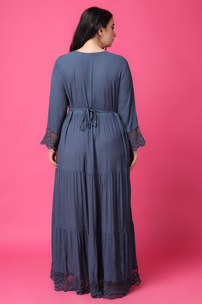 Model wearing Viscose Crepe Maxi Dress with Pattern type: Solid-36