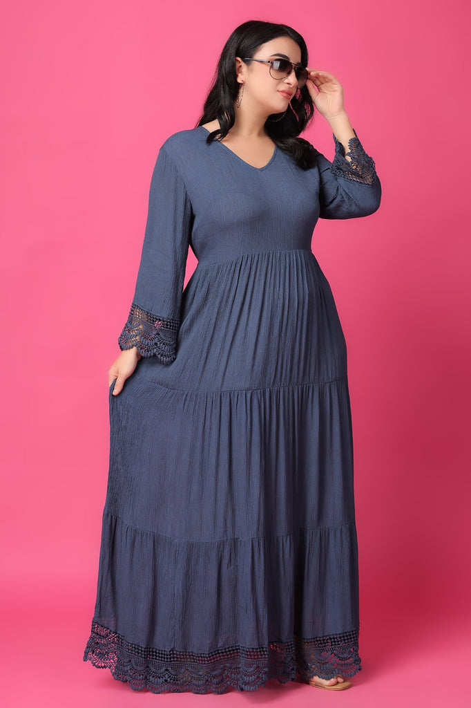 Model wearing Viscose Crepe Maxi Dress with Pattern type: Solid-38