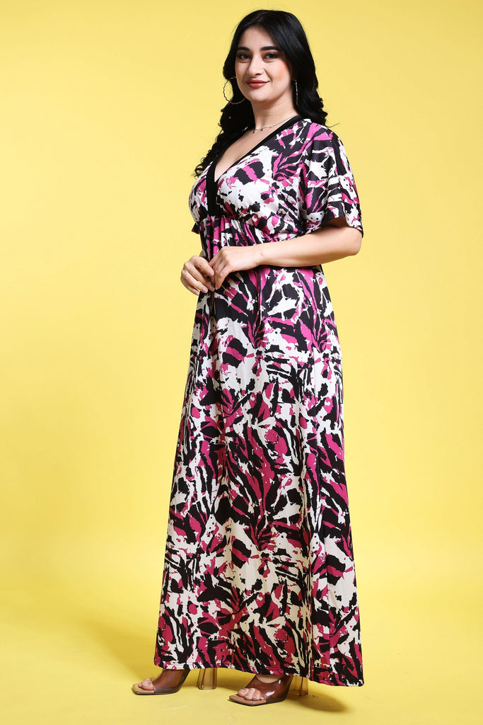 Model wearing Poly Lycra Long Night Dress with Pattern type: Abstract-3