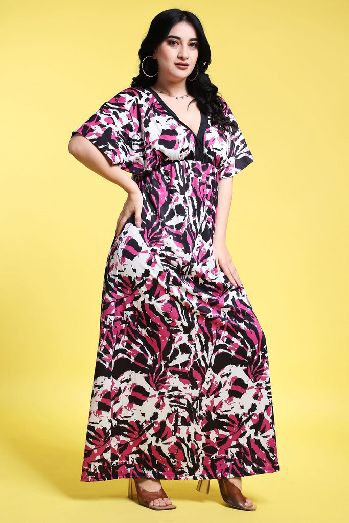 Model wearing Poly Lycra Long Night Dress with Pattern type: Abstract-4