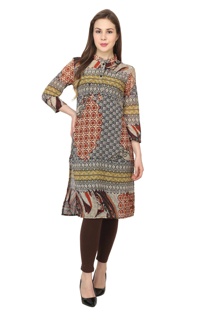 Model wearing Polyster Georgette Tunic with Pattern type: Abstract-1