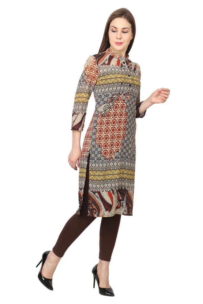 Model wearing Polyster Georgette Tunic with Pattern type: Abstract-2