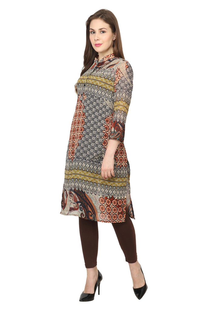 Model wearing Polyster Georgette Tunic with Pattern type: Abstract-3