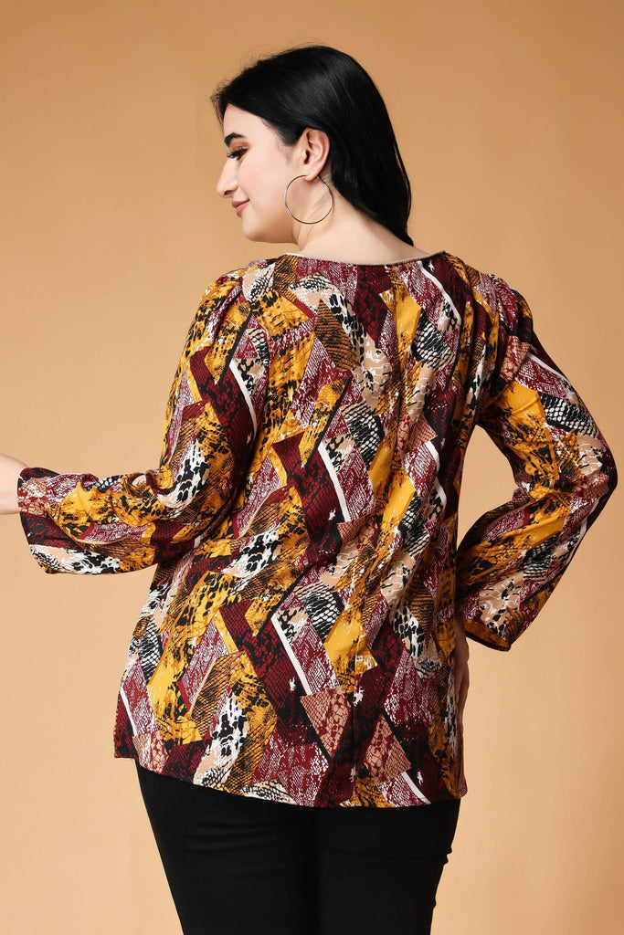 Model wearing Poly Crepe Top with Pattern type: Abstract-12