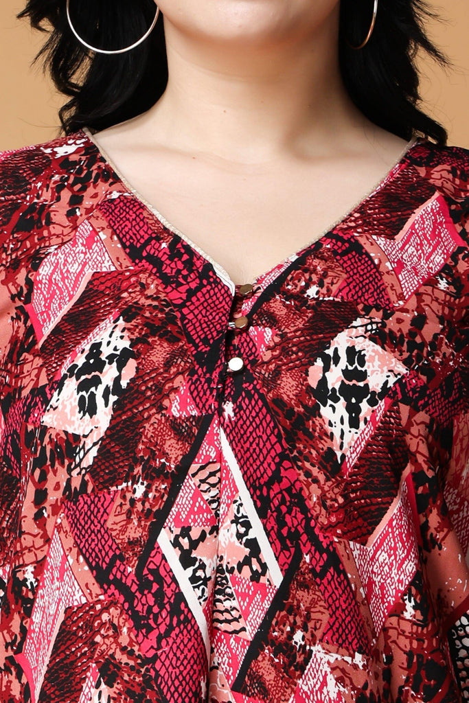 Model wearing Poly Crepe Top with Pattern type: Abstract-3