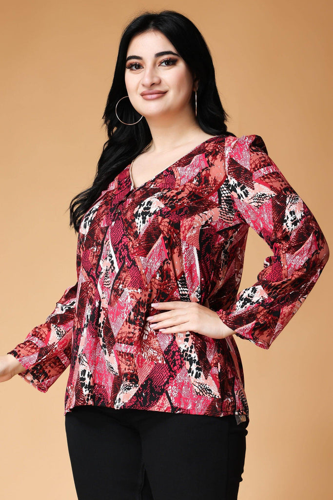 Model wearing Poly Crepe Top with Pattern type: Abstract-4