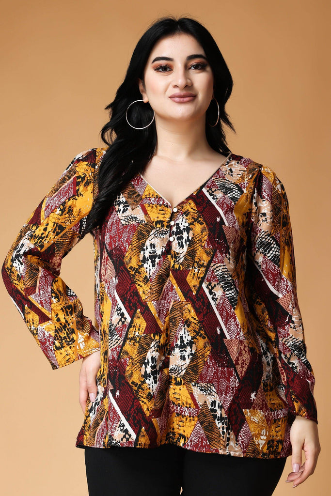 Model wearing Poly Crepe Top with Pattern type: Abstract-7