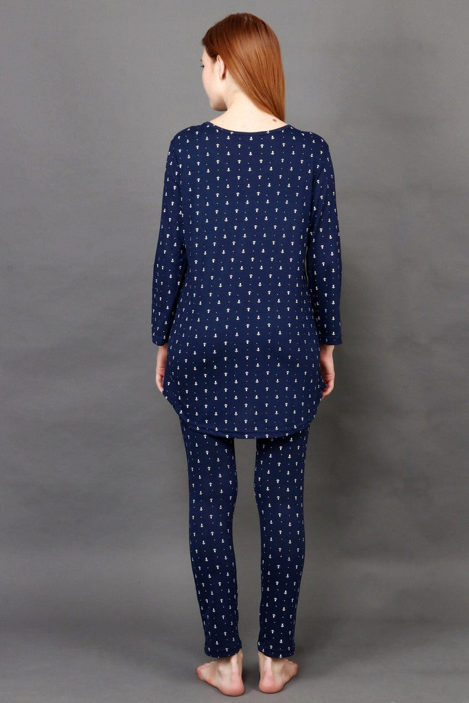 Model wearing Cotton Night Suit Set with Pattern type: Anchor-5
