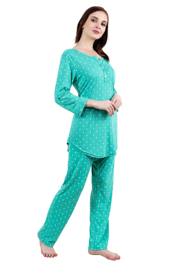 Model wearing Cotton Night Suit Set with Pattern type: Anchor-2
