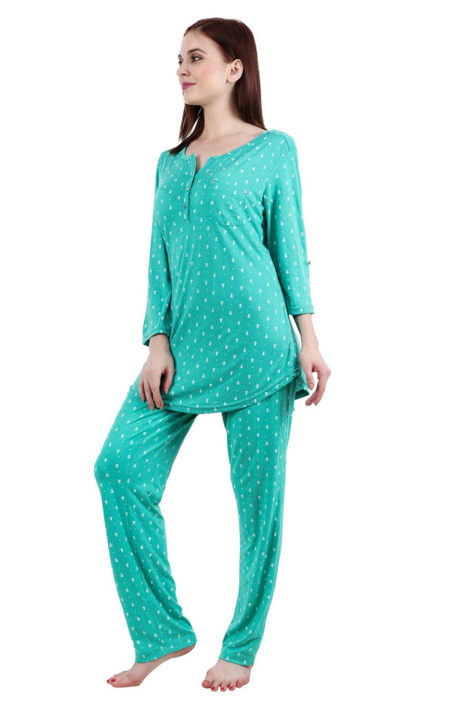 Model wearing Cotton Night Suit Set with Pattern type: Anchor-3