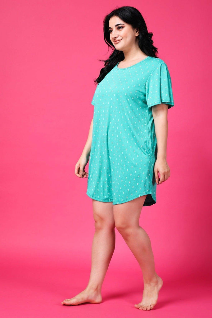Model wearing Cotton Blended Mini Night Dress with Pattern type: Anchor-7