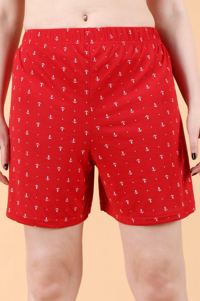 Model wearing Cotton Blended Shorts with Pattern type: Anchor-1