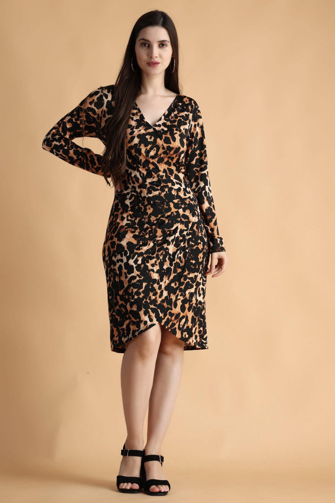 Model wearing Poly Lycra Mini Dress with Pattern type: Animal-1