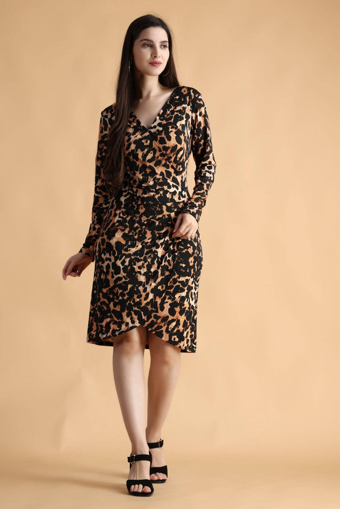 Model wearing Poly Lycra Mini Dress with Pattern type: Animal-3