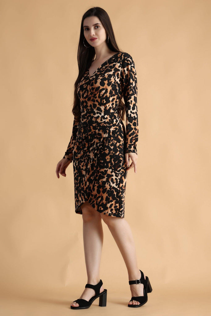 Model wearing Poly Lycra Mini Dress with Pattern type: Animal-4