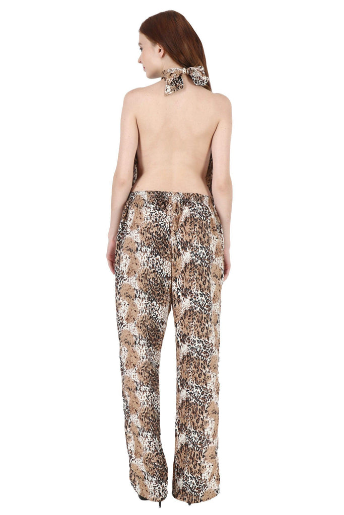 Model wearing Poly Crepe Jumpsuit with Pattern type: Animal-6
