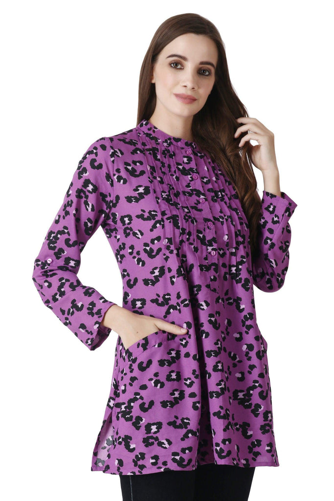 Model wearing Poly Crepe Tunic with Pattern type: Animal-11
