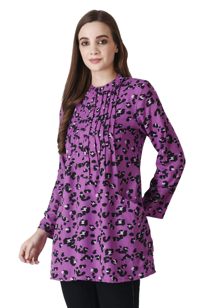 Model wearing Poly Crepe Tunic with Pattern type: Animal-12