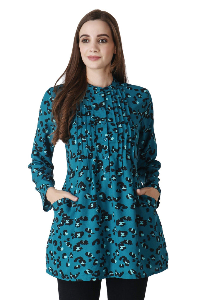 Model wearing Poly Crepe Tunic with Pattern type: Animal-14