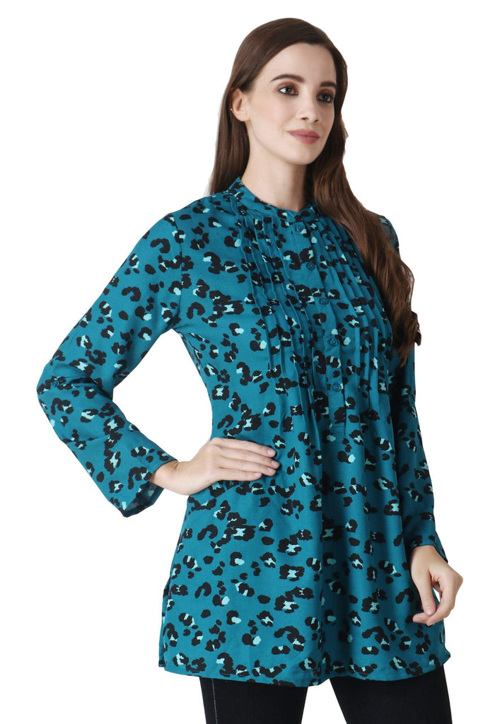 Model wearing Poly Crepe Tunic with Pattern type: Animal-16