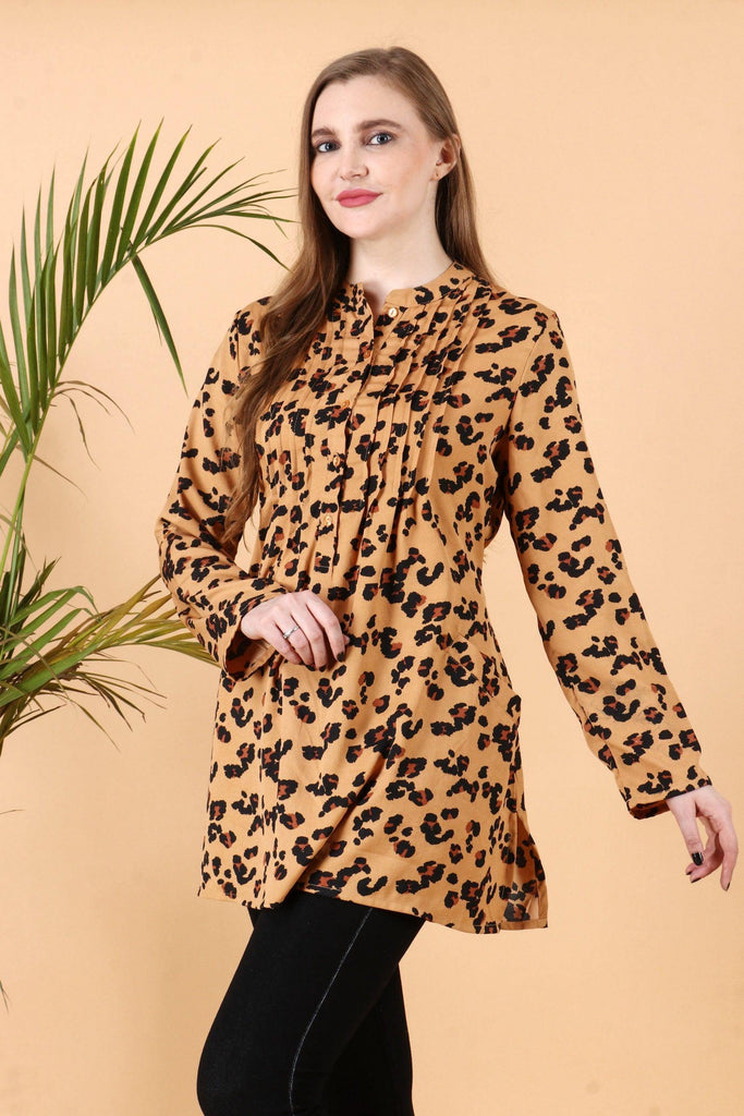Model wearing Poly Crepe Tunic with Pattern type: Animal-1