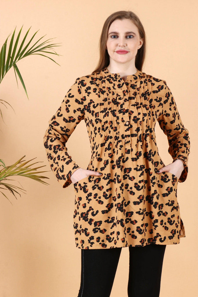 Model wearing Poly Crepe Tunic with Pattern type: Animal-2