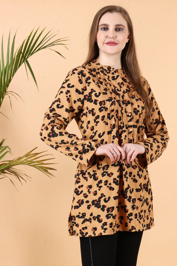 Model wearing Poly Crepe Tunic with Pattern type: Animal-4