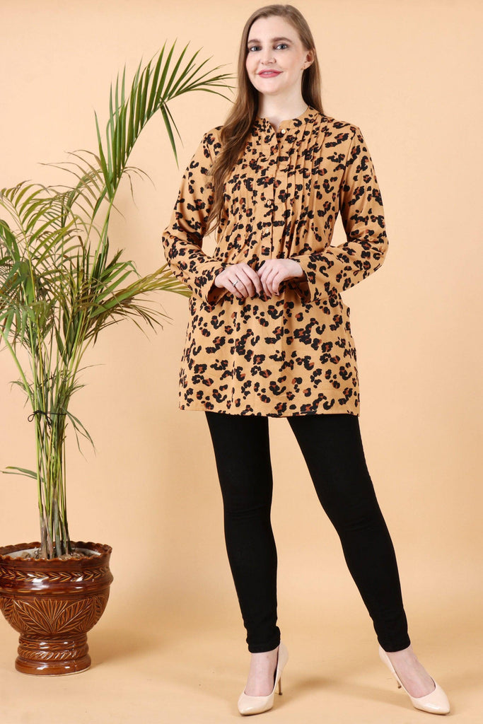 Model wearing Poly Crepe Tunic with Pattern type: Animal-6