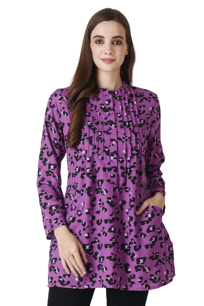 Model wearing Poly Crepe Tunic with Pattern type: Animal-8