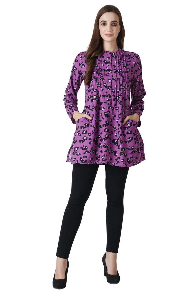 Model wearing Poly Crepe Tunic with Pattern type: Animal-9