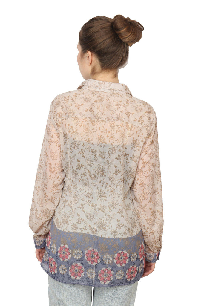 Model wearing Polyster Chiffon Shirt with Pattern type: Floral-3