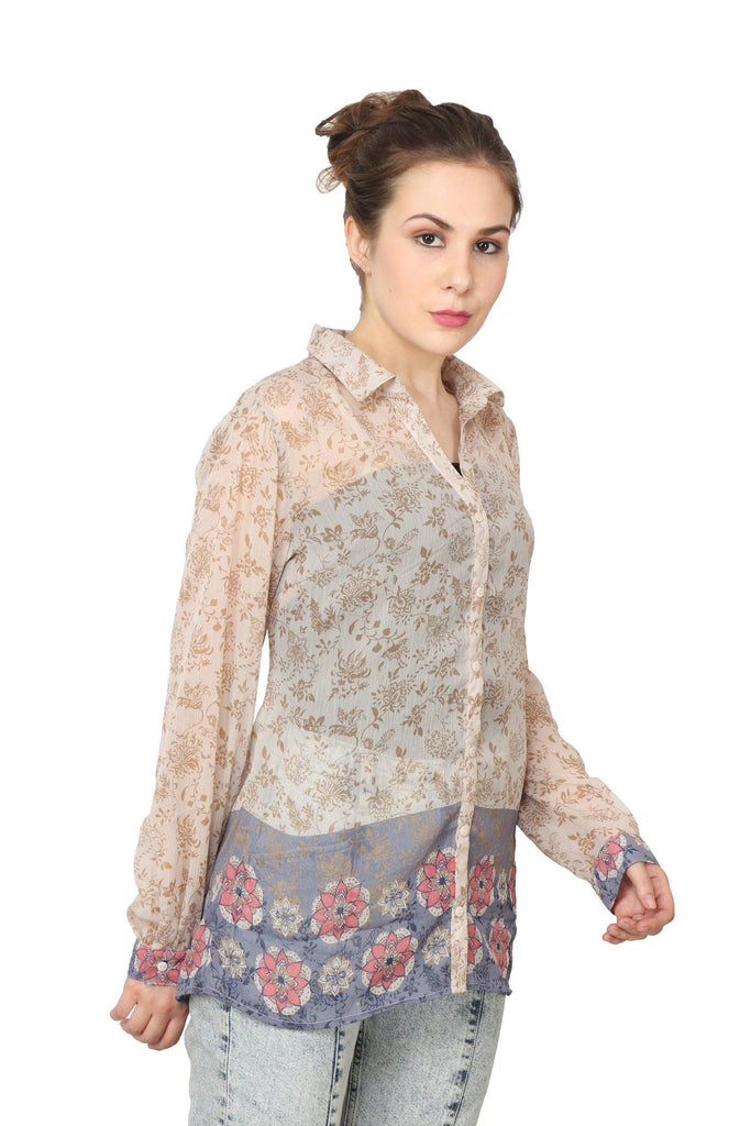 Model wearing Polyster Chiffon Shirt with Pattern type: Floral-6