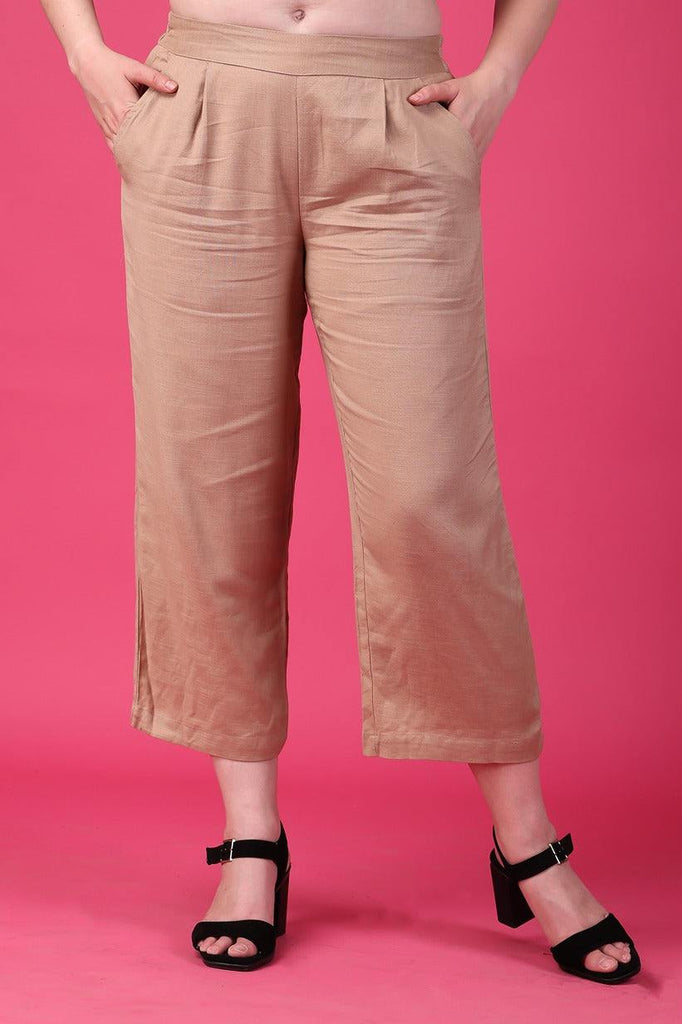 Model wearing Cotton Pant with Pattern type: Solid-1