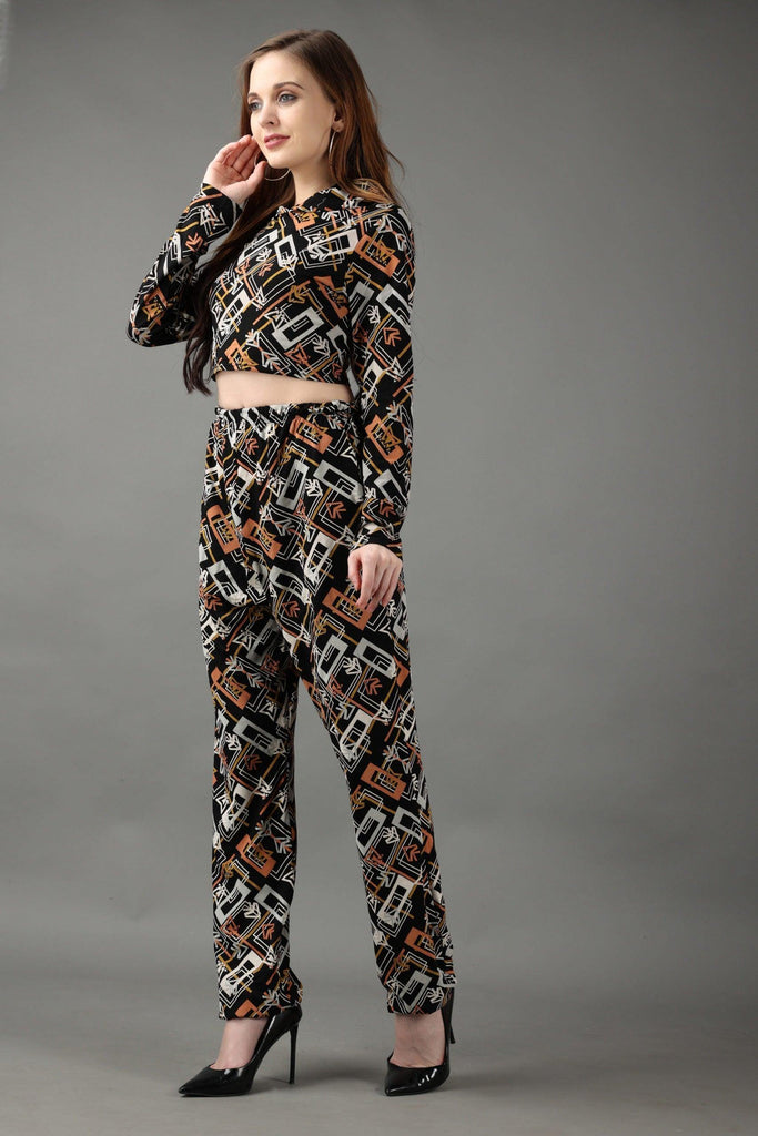 Model wearing Cotton Lycra Co-ord Set with Pattern type: Abstract-4
