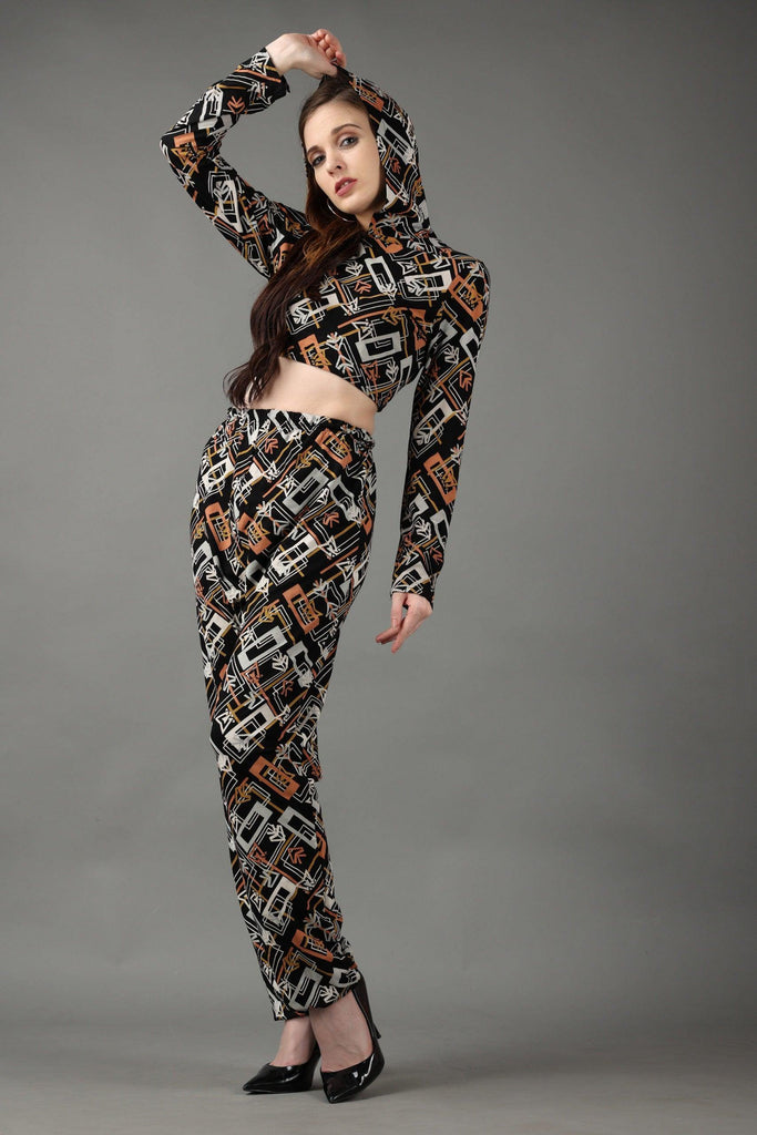 Model wearing Cotton Lycra Co-ord Set with Pattern type: Abstract-6