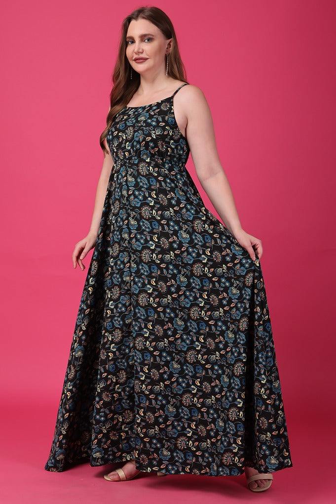 Floral Maxi Dress, Sleeveless, Flared Shape, Round Neck – theshimmerhouse