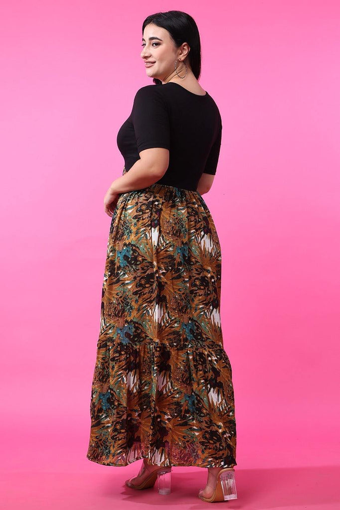 Model wearing Viscose Crepe Maxi Dress with Pattern type: Jungle-1