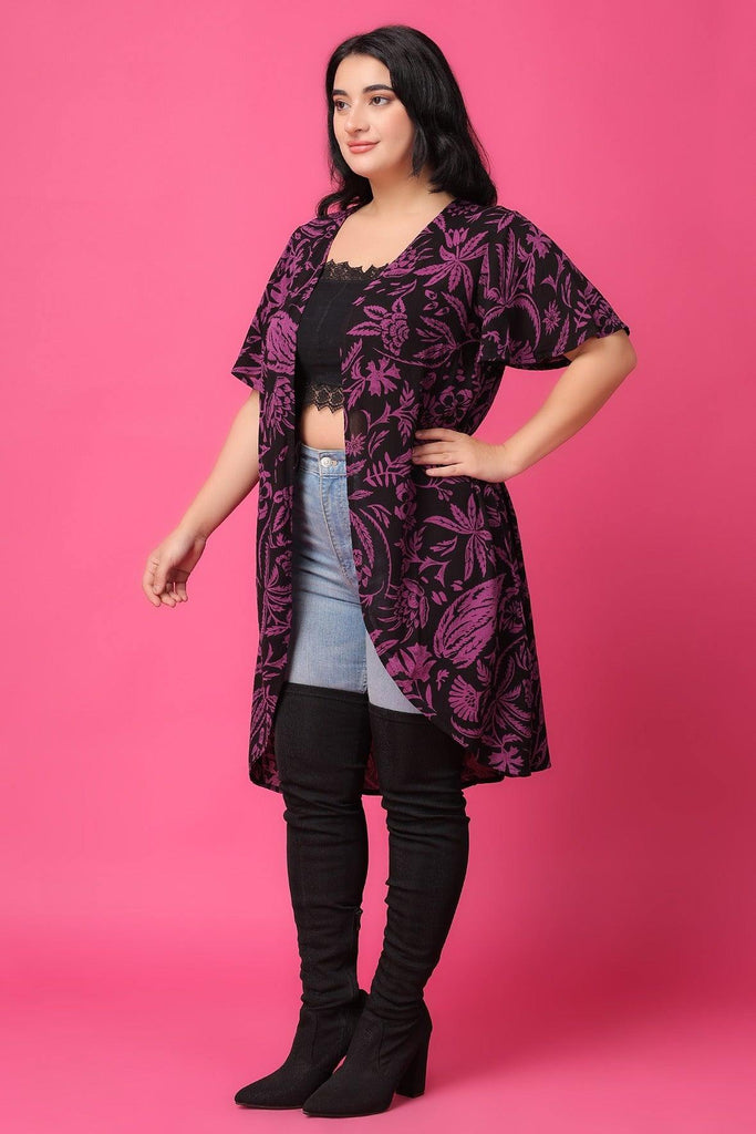 Model wearing Viscose Crepe Shrug with Pattern type: Floral-3