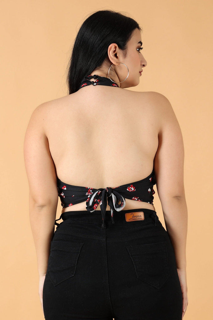 Model wearing Polyester Elastane Crop Top with Pattern type: Floral-3
