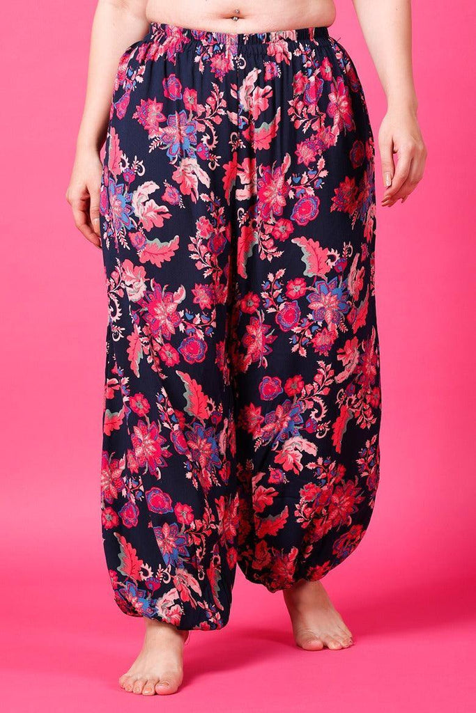 Model wearing Rayon Harem Pants with Pattern type: Floral-2