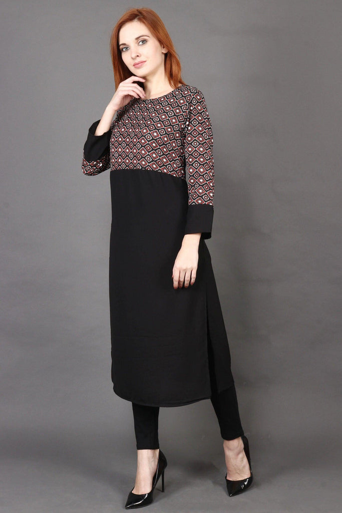 Model wearing Poly Crepe Kurti with Pattern type: Graphic-2
