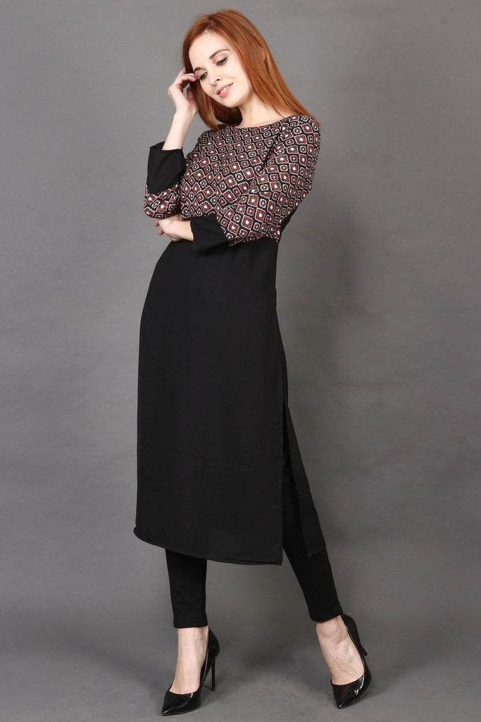 Model wearing Poly Crepe Kurti with Pattern type: Graphic-3