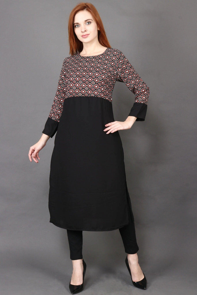 Model wearing Poly Crepe Kurti with Pattern type: Graphic-5