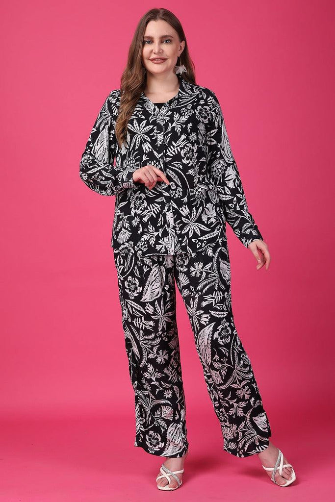 Model wearing Viscose Crepe Co-ord Sets with Pattern type: Floral-2