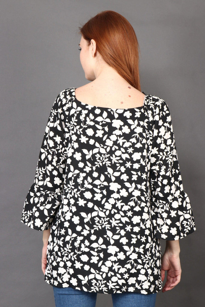 Model wearing Polyester Top with Pattern type: Floral-6